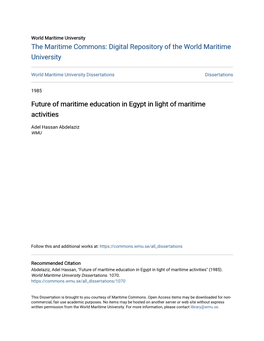 Future of Maritime Education in Egypt in Light of Maritime Activities