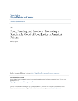 Promoting a Sustainable Model of Food Justice in America's Prisons Hillary Lyons