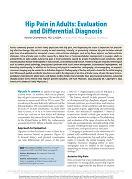 Hip Pain in Adults:​ Evaluation and Differential Diagnosis Rachel Chamberlain, MD, CAQSM, University of New Mexico, Albuquerque, New Mexico