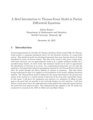 A Brief Introduction to Thomas-Fermi Model in Partial Differential Equations