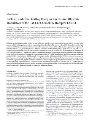 Baclofen and Other GABAB Receptor Agents Are Allosteric Modulators of the CXCL12 Chemokine Receptor CXCR4