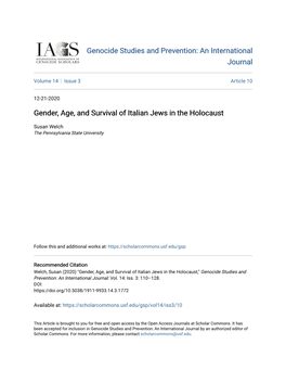 Gender, Age, and Survival of Italian Jews in the Holocaust