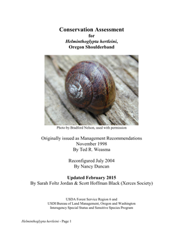 Conservation Assessment for Helminthoglypta Hertleini, Oregon Shoulderband