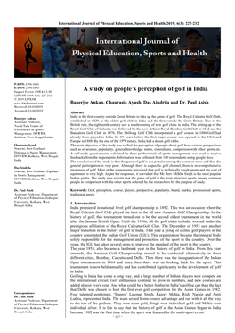 A Study on People's Perception of Golf in India