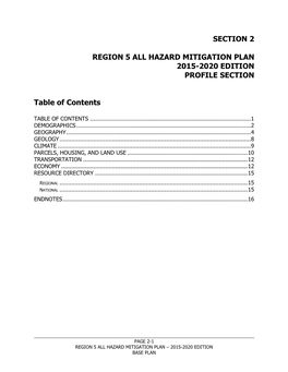 Section 2 Region 5 All Hazard Mitigation Plan 2015-2020