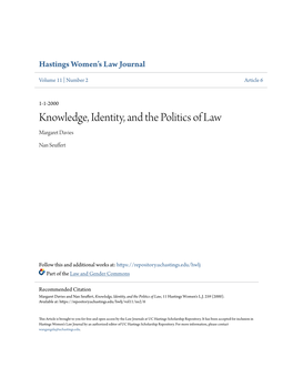 Knowledge, Identity, and the Politics of Law Margaret Davies