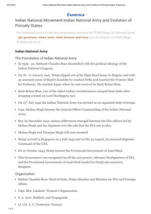 Indian National Movement-Indian National Army and Evolution of Princely States