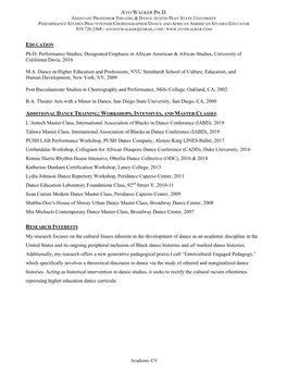 Ayo Walker's CV (Including Course Descriptions)