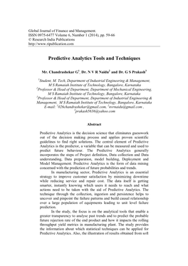 Predictive Analytics Tools and Techniques