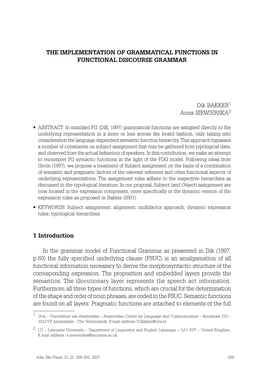 The Implementation of Grammatical Functions in Functional Discourse Grammar