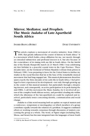 Mirror, Mediator, and Prophet: the Music Indaba of Late-Apartheid South Africa