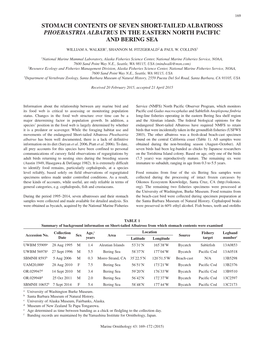 Stomach Contents of Seven Short-Tailed Albatross Phoebastria Albatrus in the Eastern North Pacific and Bering Sea