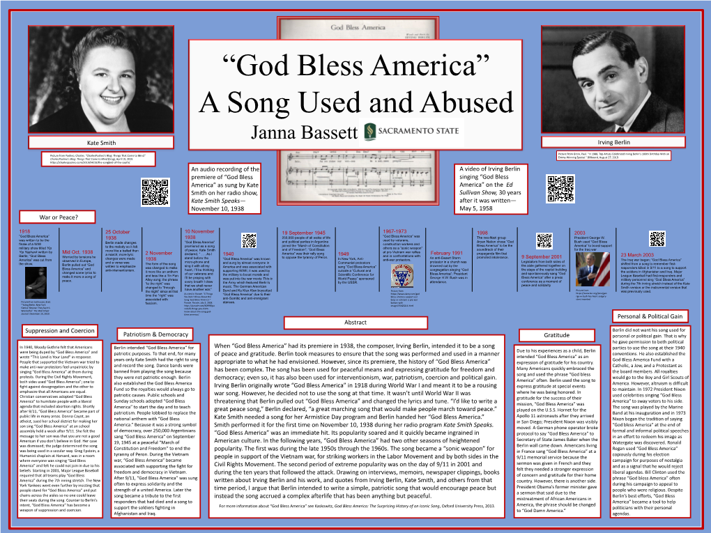 God Bless America” a Song Used and Abused Janna Bassett Kate Smithz Irving Berlin