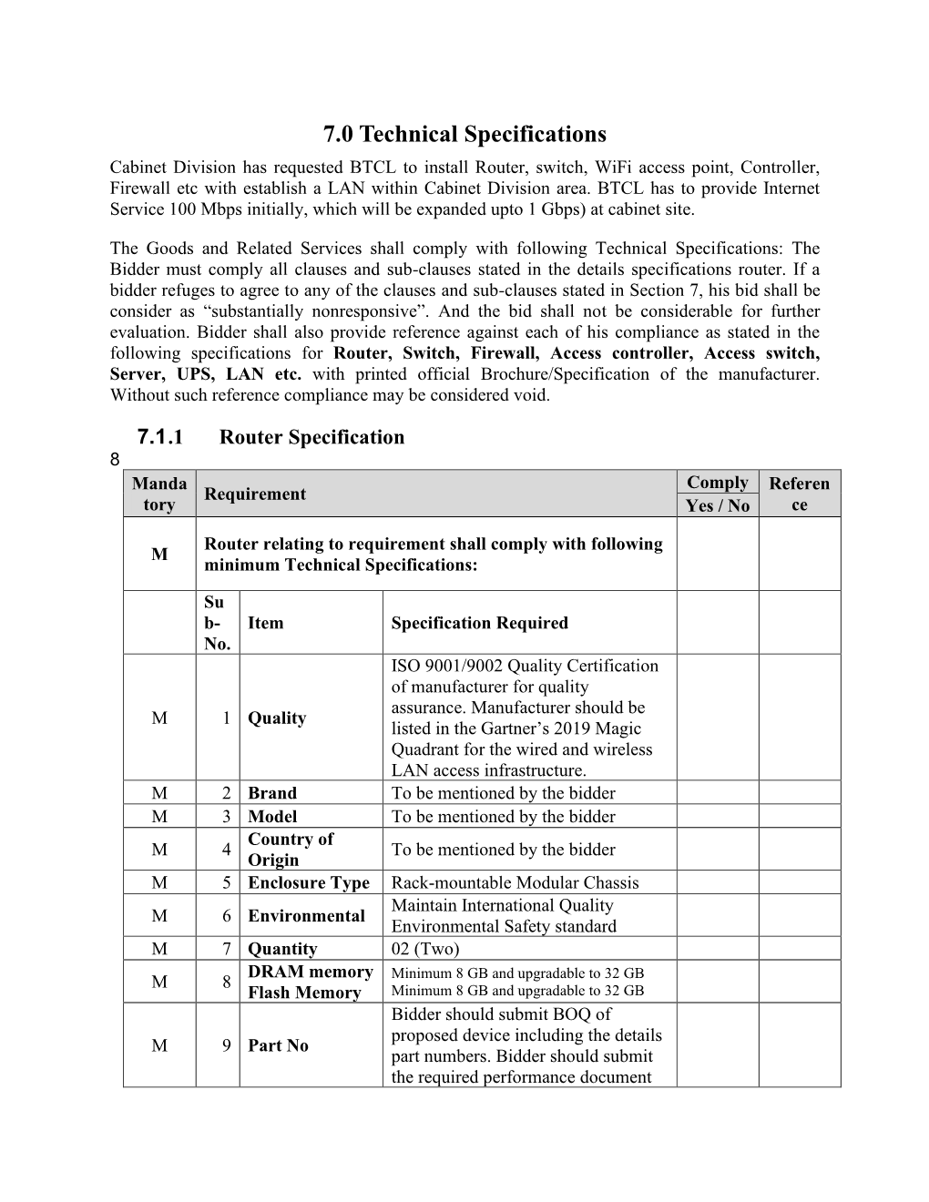 7.0 Technical Specifications