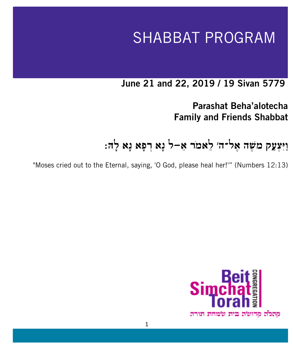 Shabbat Program Shabbat Program