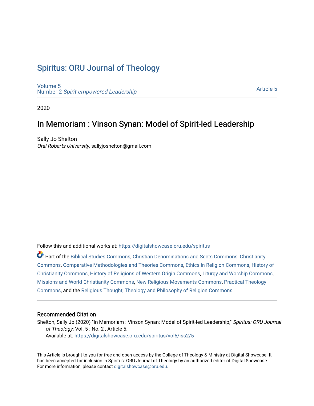 Vinson Synan: Model of Spirit-Led Leadership