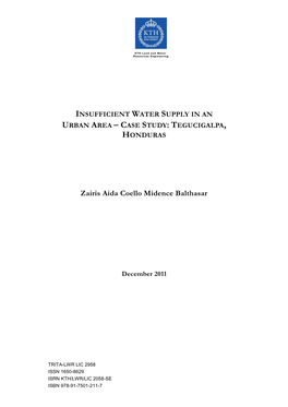 Insufficient Water Supply in an Urban Area  Case Study: Tegucigalpa, Honduras
