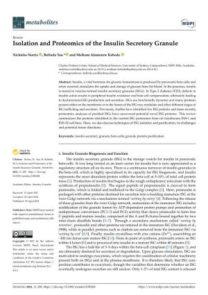 Isolation and Proteomics of the Insulin Secretory Granule