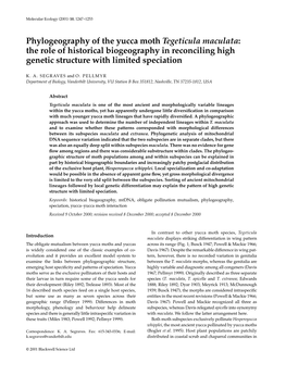 Phylogeography of the Yucca Moth Tegeticula Maculata