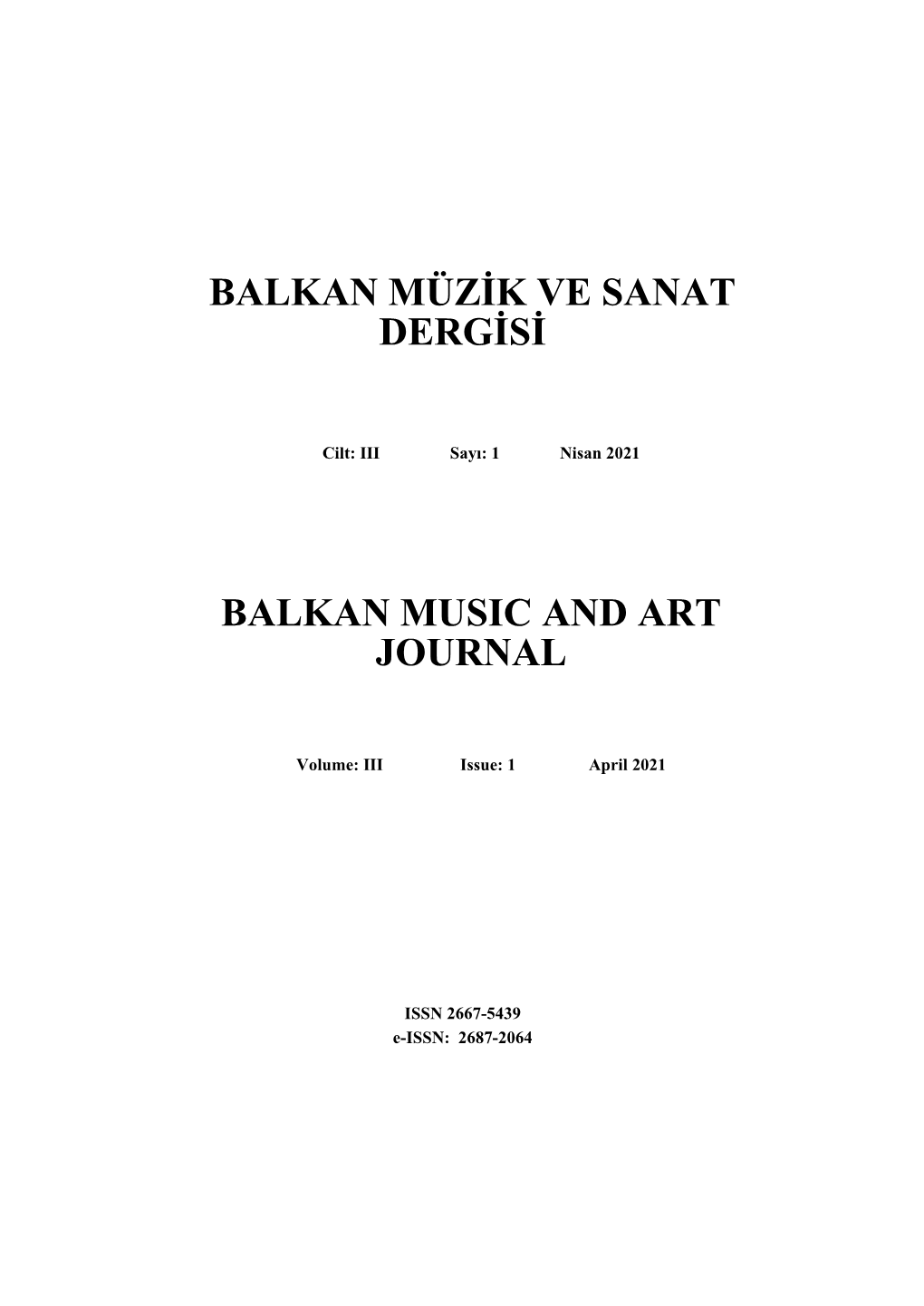 Balkan Müzik Ve Sanat Dergisi Balkan Music and Art Journal