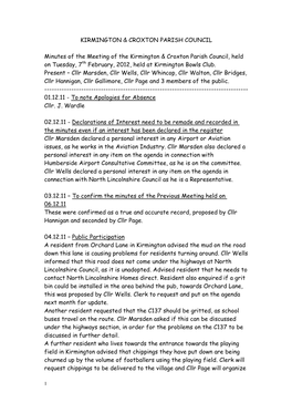 KIRMINGTON & CROXTON PARISH COUNCIL Minutes of the Meeting Of