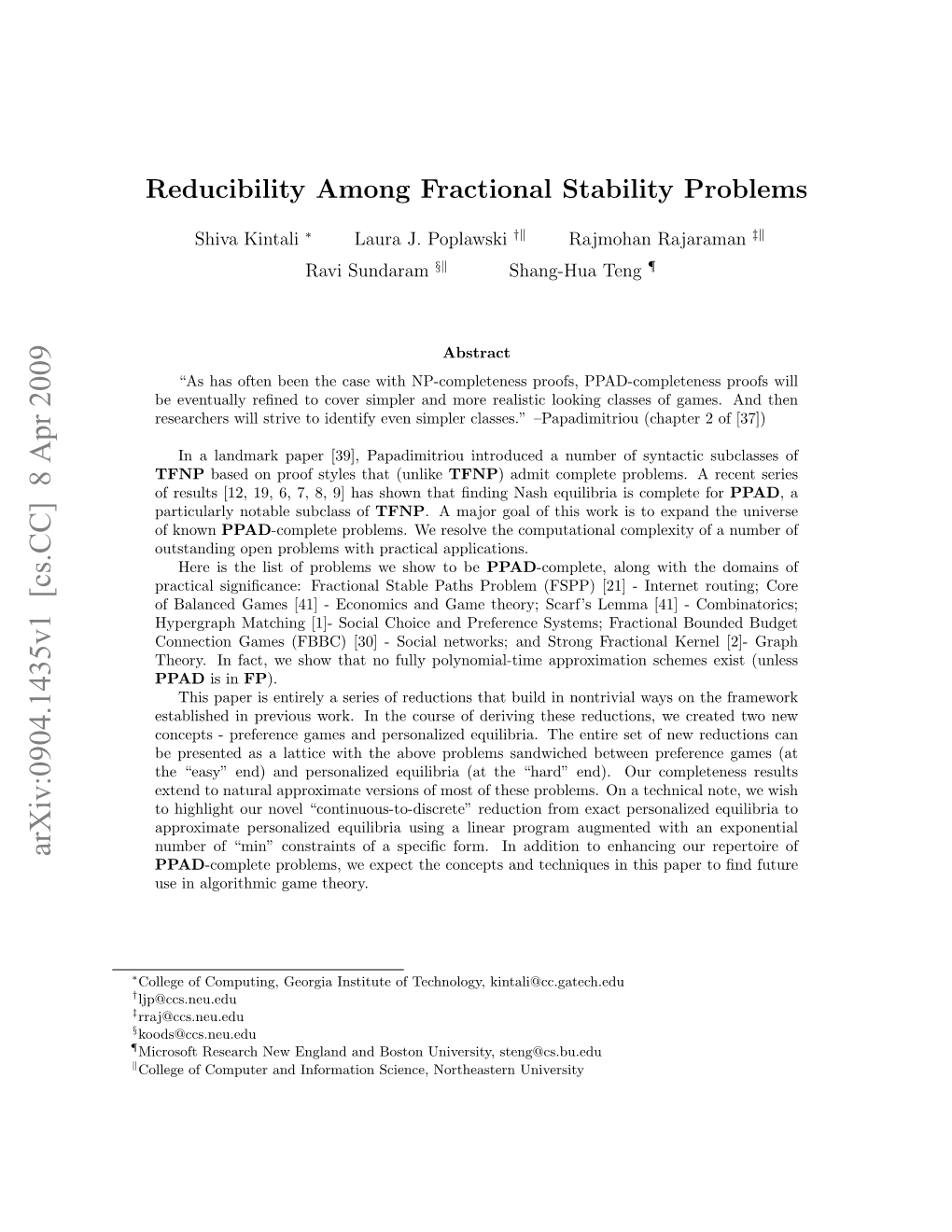 Reducibility Among Fractional Stability Problems