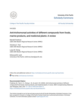 Anti-Trichomonad Activities of Different Compounds from Foods, Marine Products, and Medicinal Plants: a Review