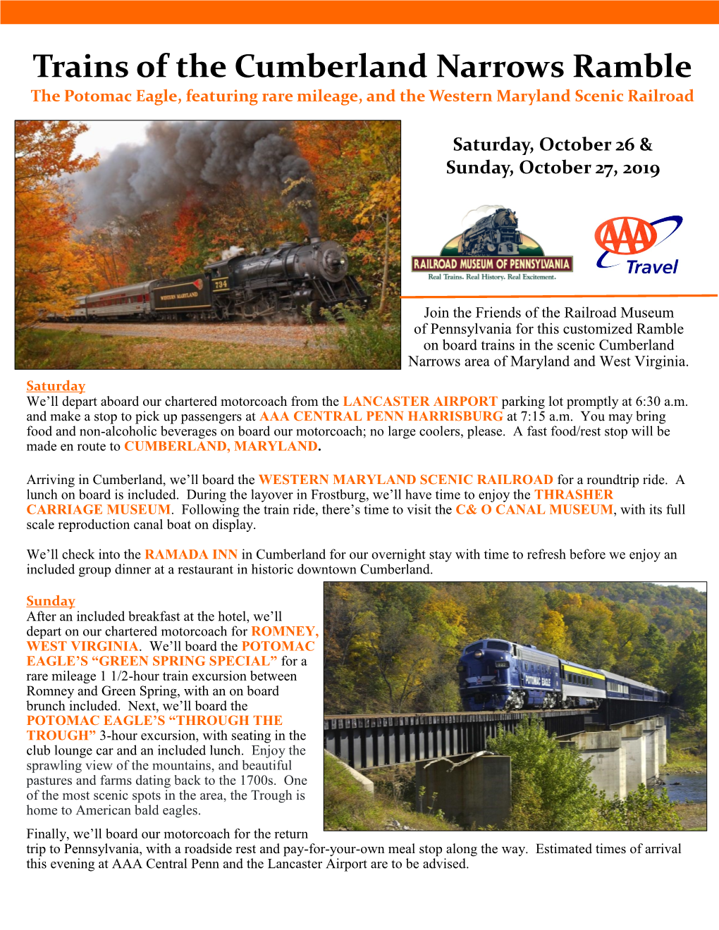 Trains of the Cumberland Narrows Ramble the Potomac Eagle, Featuring Rare Mileage, and the Western Maryland Scenic Railroad