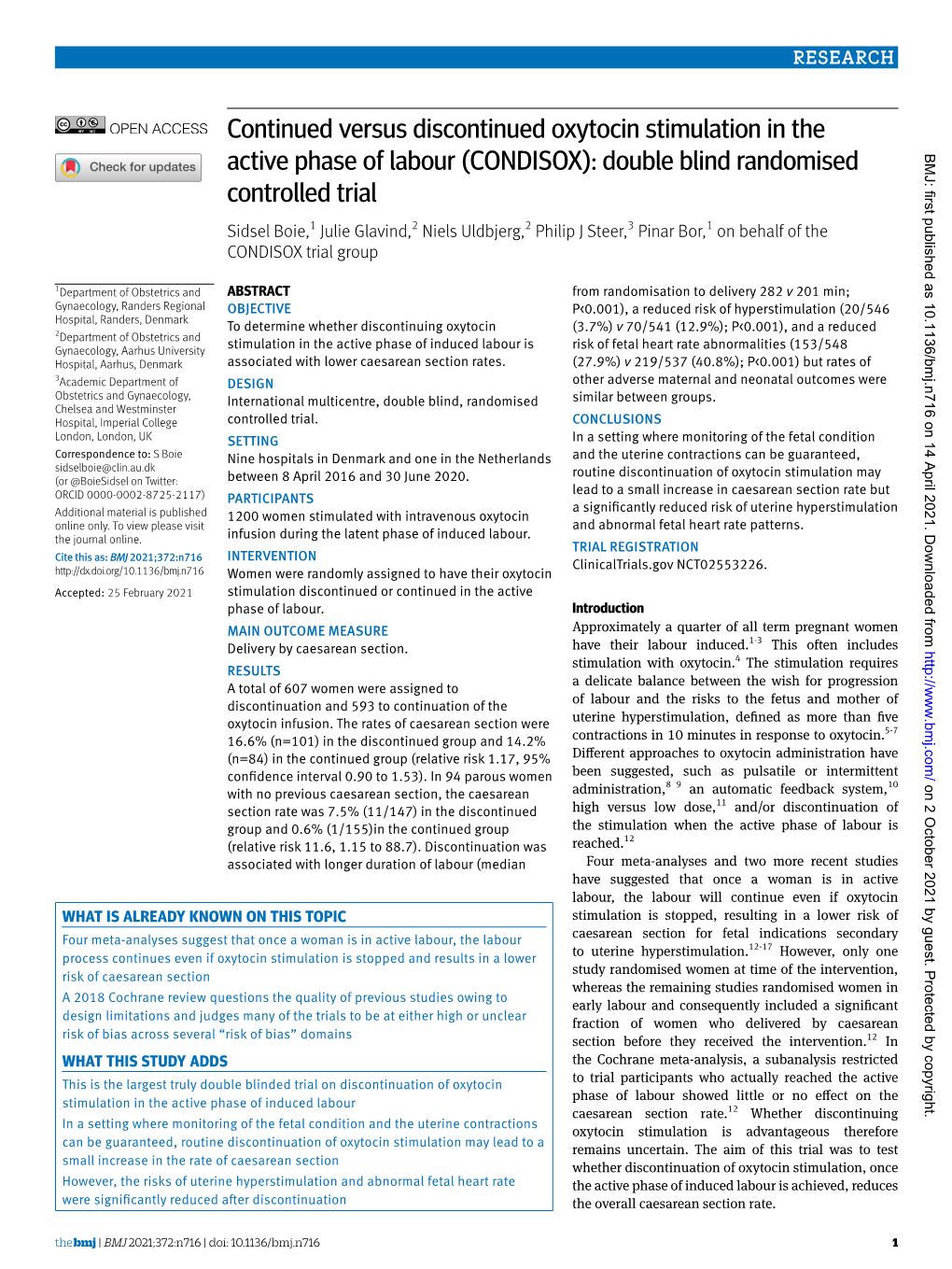 Continued Versus Discontinued Oxytocin Stimulation In