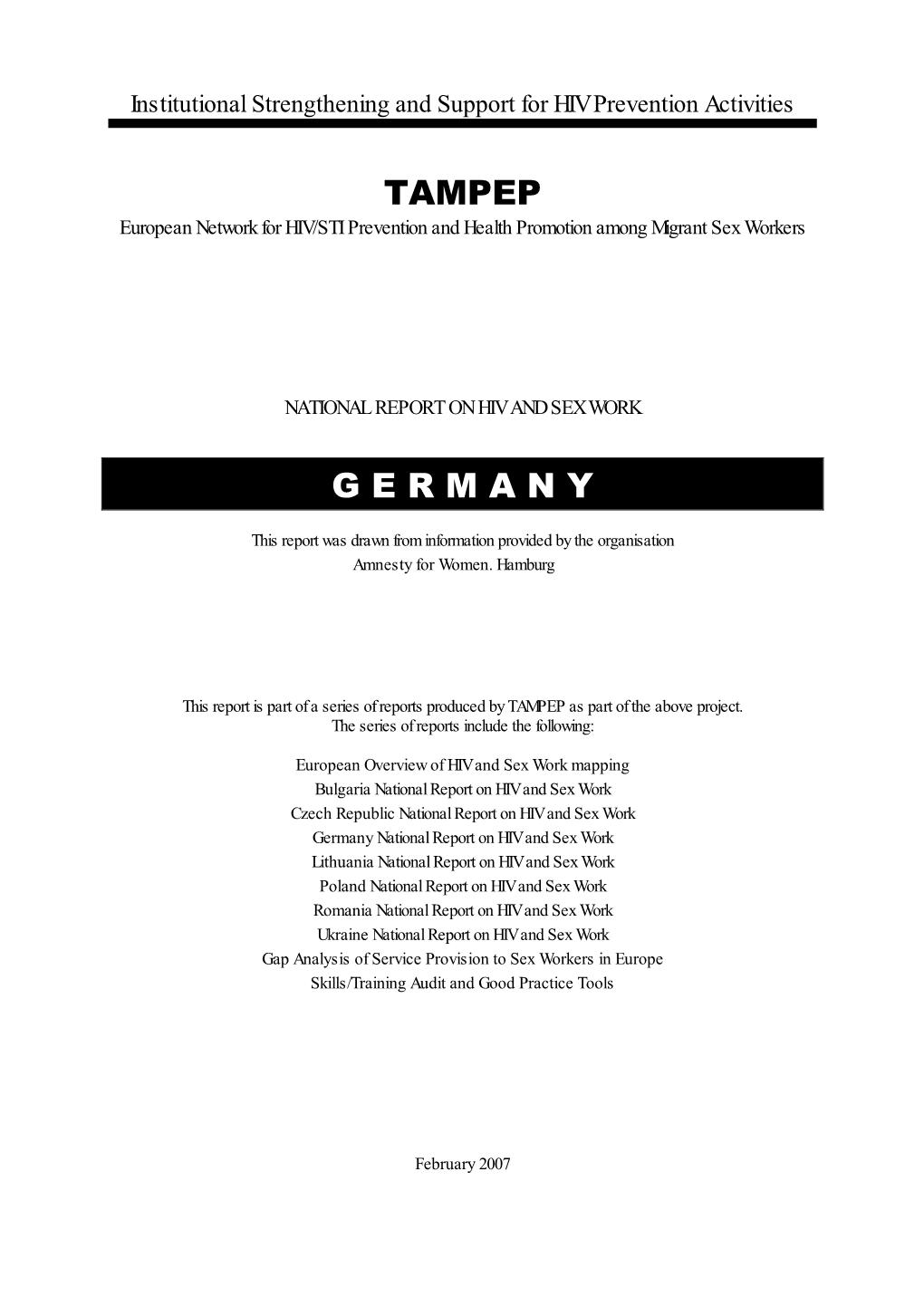 2007: Germany National Report on HIV and Sex Work