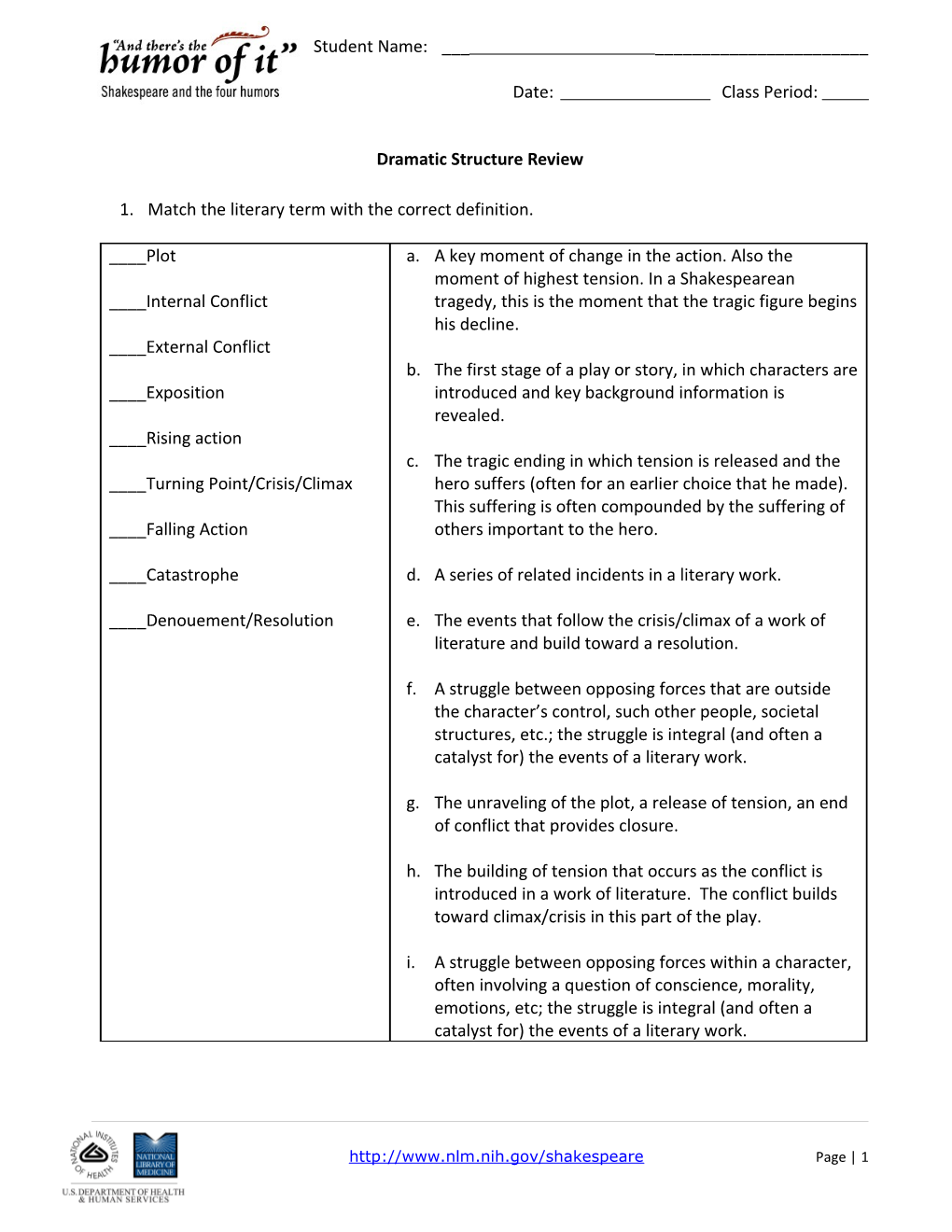 High School Lesson Plan - Dramatic Structure Review