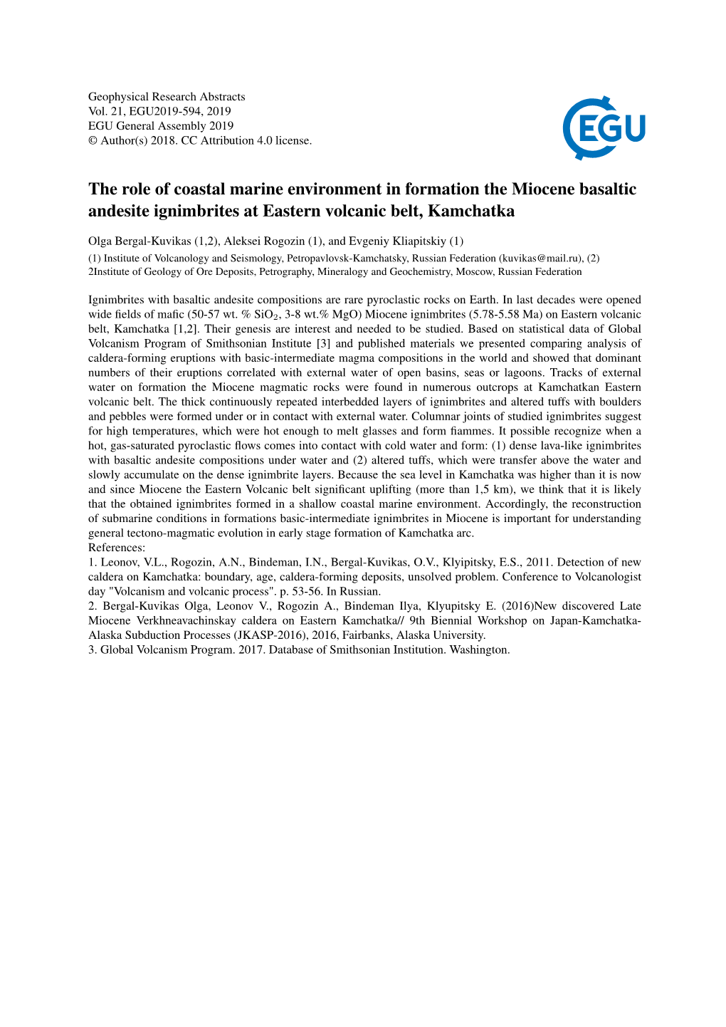 The Role of Coastal Marine Environment in Formation the Miocene Basaltic Andesite Ignimbrites at Eastern Volcanic Belt, Kamchatka