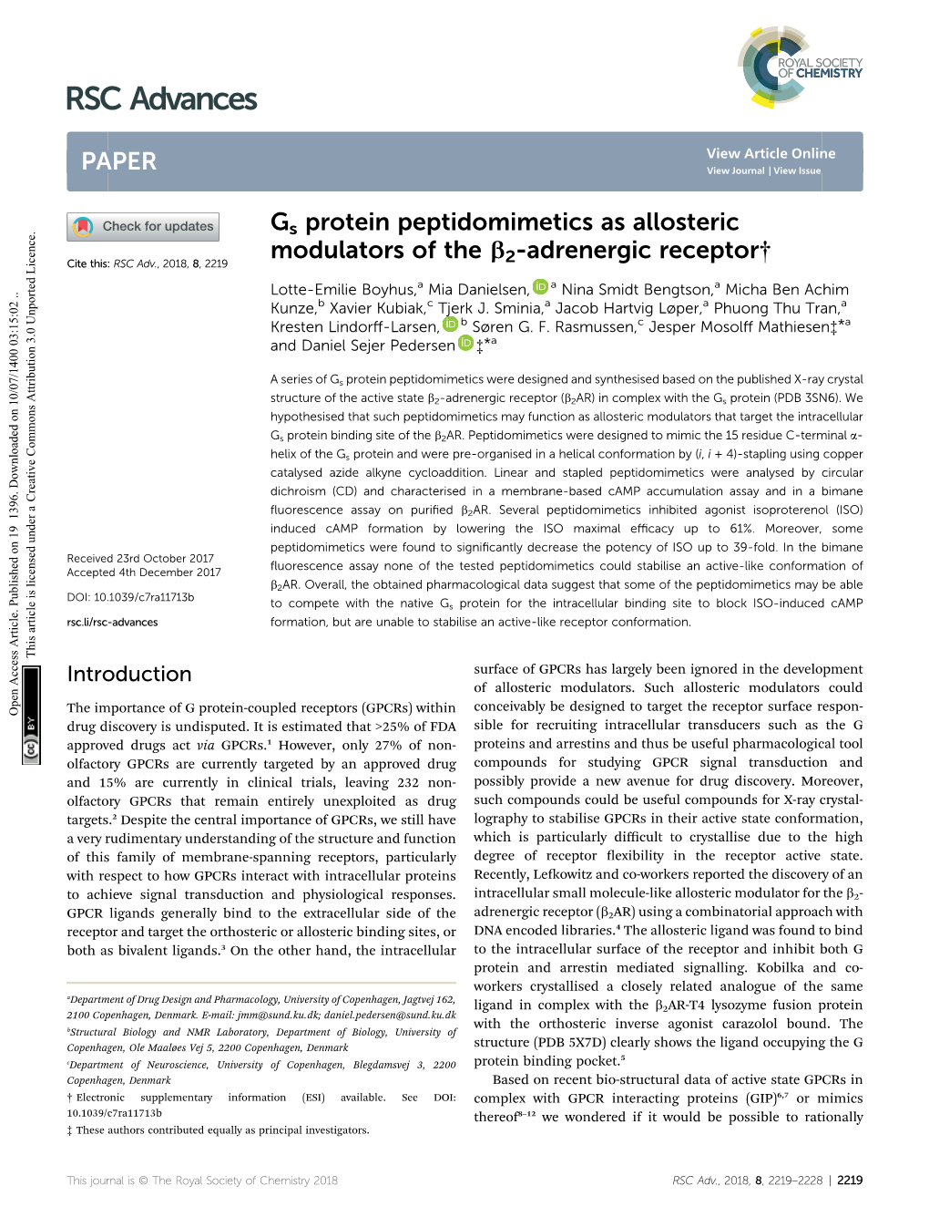 Gs Protein Peptidomimetics As Allosteric Modulators of the Β2
