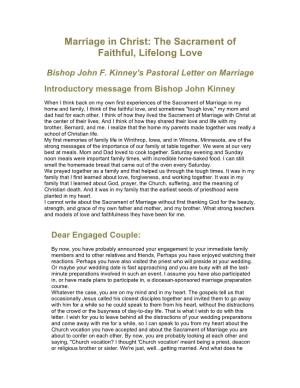 Marriage in Christ: the Sacrament of Faithful, Lifelong Love