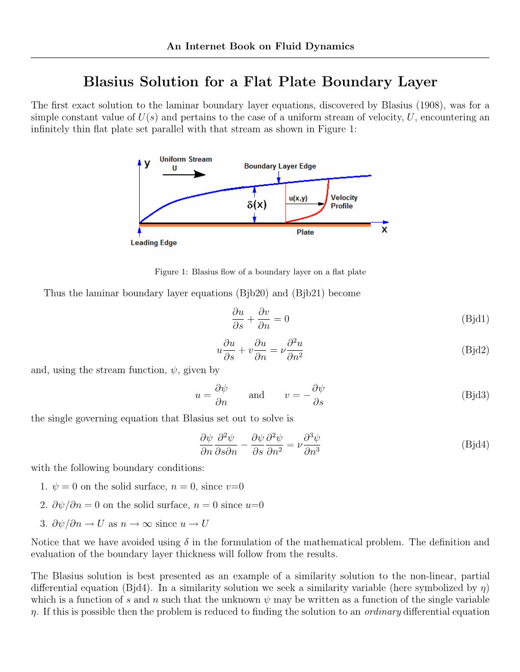 Blasius Solution for a Flat Plate Boundary Layer