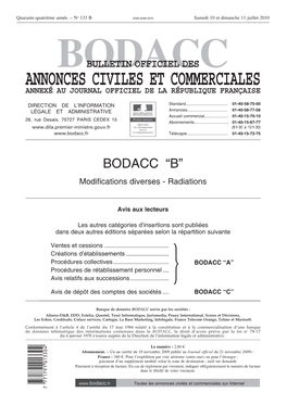 Bodacc Bulletin Officiel Des Annonces Civiles Et
