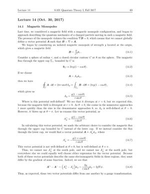 Quantum Theory I, Lecture 14 Notes