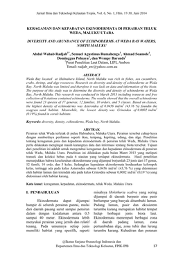 17 Keragaman Dan Kepadatan Ekinodermata Di Perairan Teluk Weda, Maluku Utara Diversity and Abundance of Echinoderms at Weda