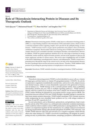 Role of Thioredoxin-Interacting Protein in Diseases and Its Therapeutic Outlook