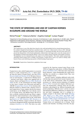 The State of Breeding and Use of Caspian Horses in Europe and Around the World