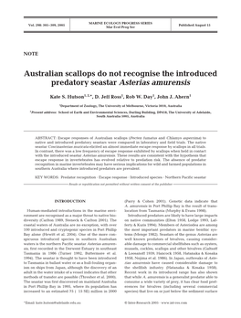 Australian Scallops Do Not Recognise the Introduced Predatory Seastar Asterias Amurensis