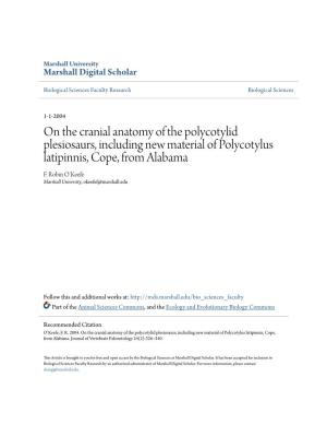 On the Cranial Anatomy of the Polycotylid Plesiosaurs, Including New Material of Polycotylus Latipinnis, Cope, from Alabama F