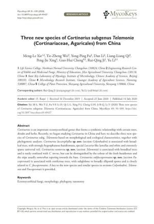 Three New Species of Cortinarius Subgenus Telamonia (Cortinariaceae, Agaricales) from China