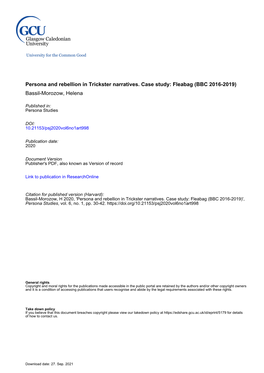 Persona and Rebellion in Trickster Narratives. Case Study: Fleabag (BBC 2016-2019) Bassil-Morozow, Helena