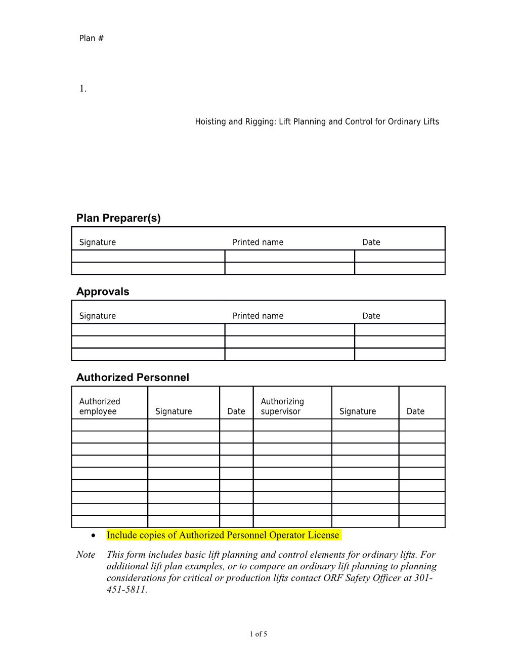 Hoisting And Rigging: Lift Planning And Control For Ordinary Lifts