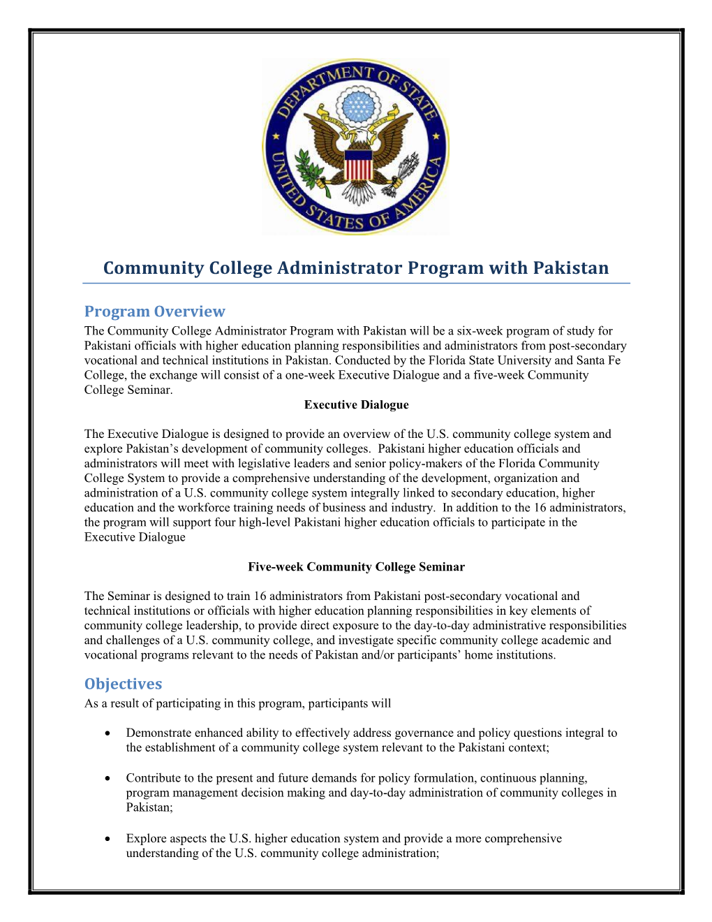 Community College Administrator Program with Pakistan