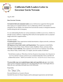 California Faith Leaders Letter to Governor Gavin Newsom