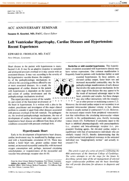 Left Ventricular Hypertrophy, Cardiac Diseases and Hypertension: Recent Experiences