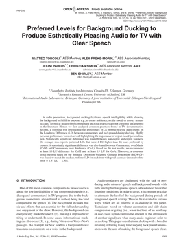 Preferred Levels for Background Ducking to Produce Esthetically Pleasing Audio for TV with Clear Speech” J