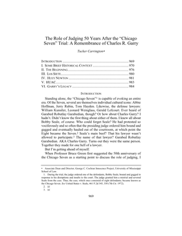 “Chicago Seven” Trial: a Remembrance of Charles R. Garry